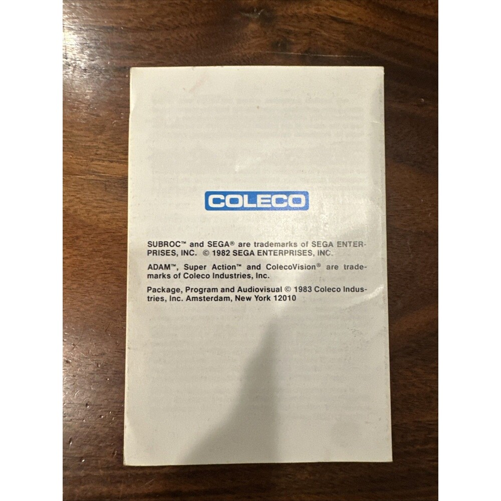 Sub Roc Coleco Vision Manual Authentic 1982 - Picture 2 of 2